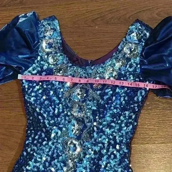 VTG Mike Benet Formals Blue Puff Sleeve Sweetheart Ribbon Prom Dress Size XS - Picture 4 of 11